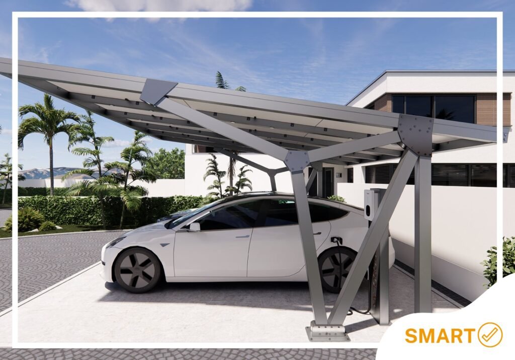Pensilina fotovoltaica Hermes vista laterale